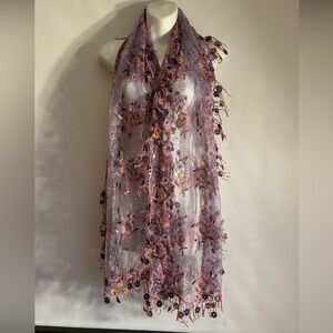 SHENGYASINI CHINESE SWISS VOILE PURPLE SEQUINS LACES MULTI COLOR SCARF O/S